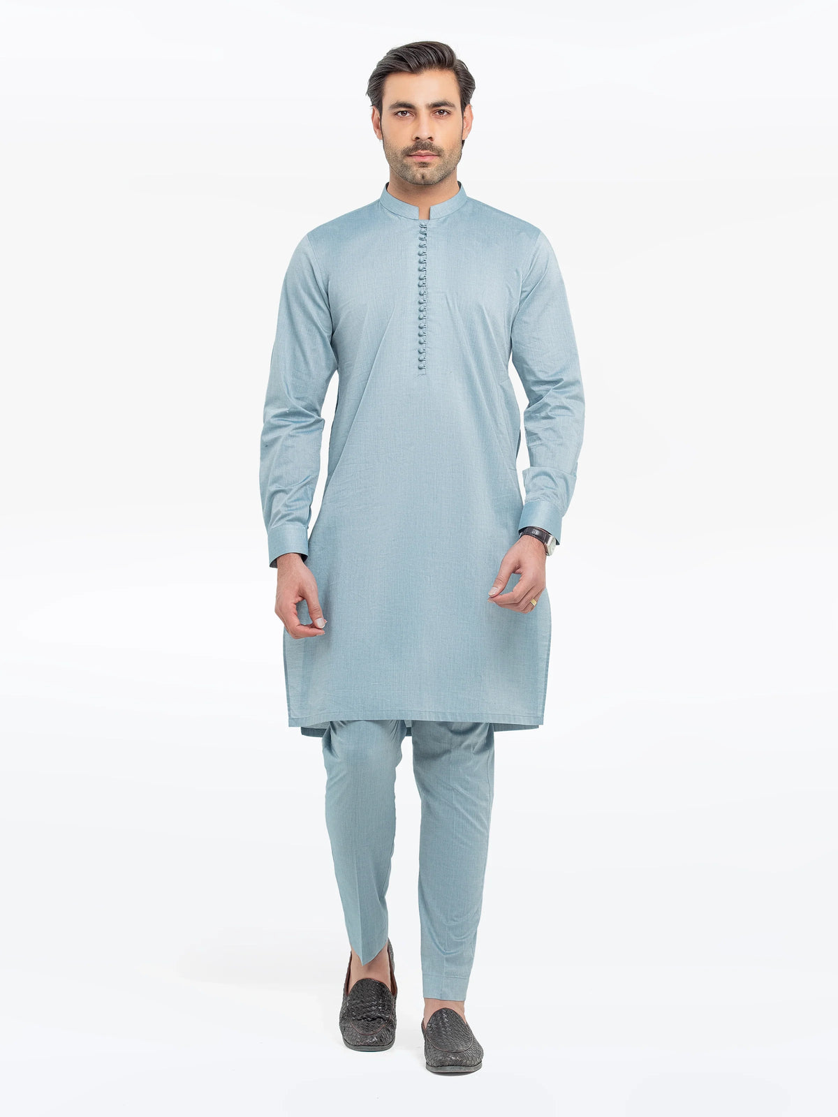 Embroidered Chambray Kurta Pajama - EMTKPT5-059