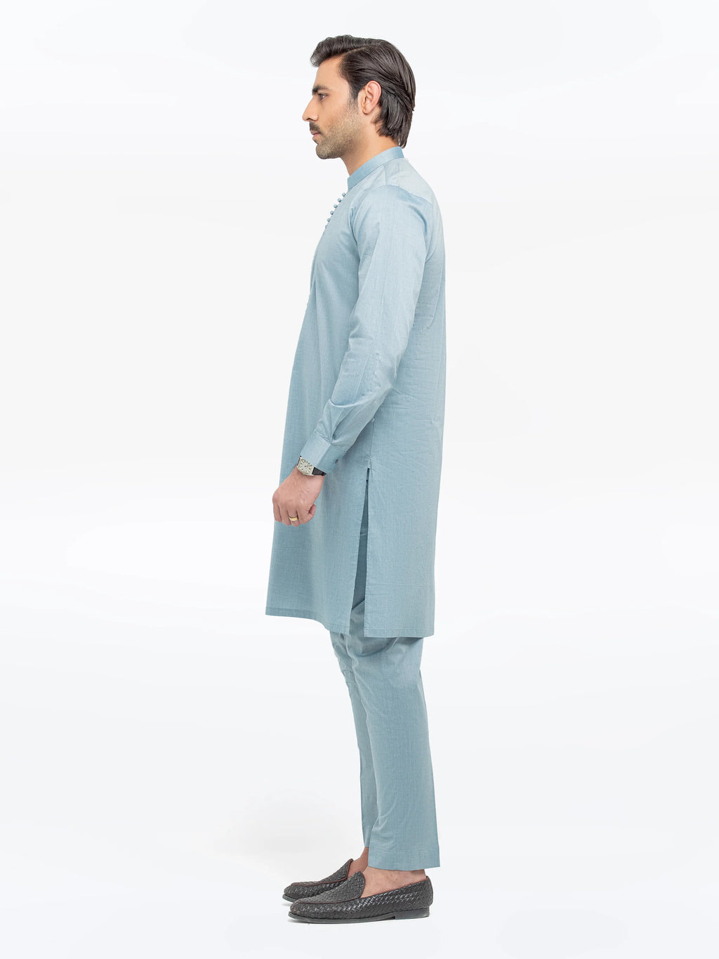 Embroidered Chambray Kurta Pajama - EMTKPT5-059