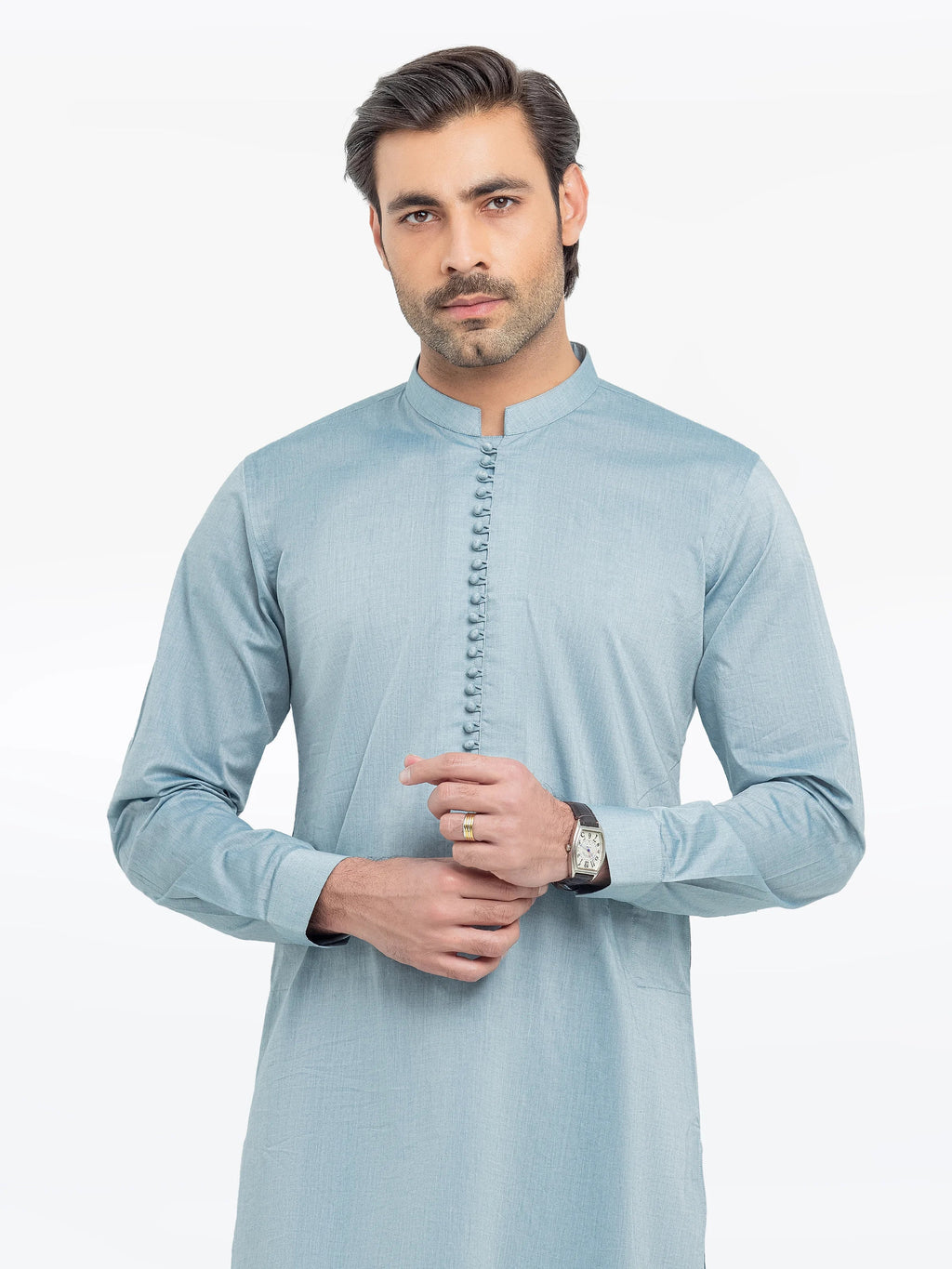 Embroidered Chambray Kurta Pajama - EMTKPT5-059