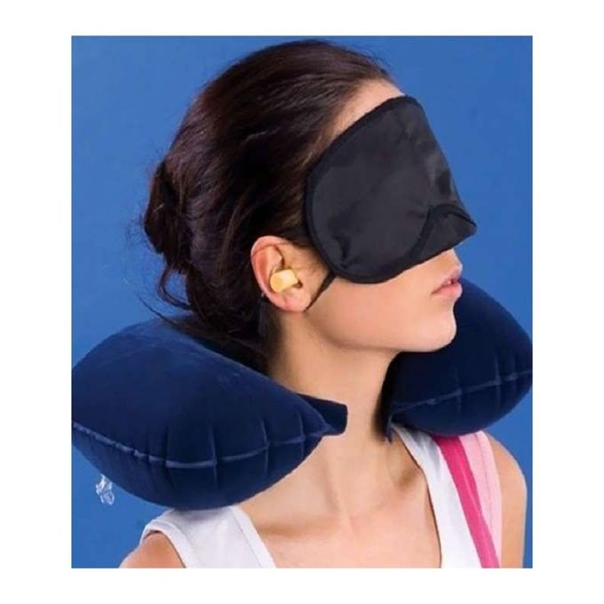3 in 1 Combo Travel Kit of Neck Pillow, Eye Mask and Ear Plug