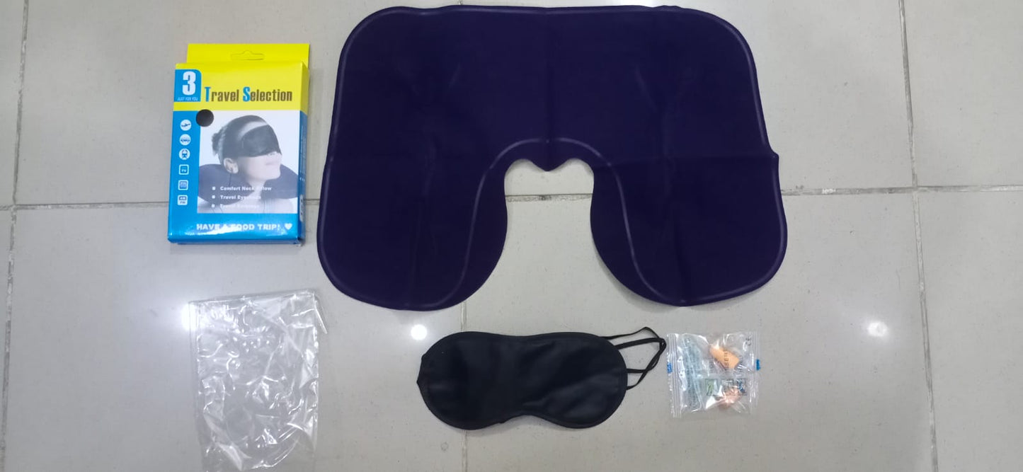 3 in 1 Combo Travel Kit of Neck Pillow, Eye Mask and Ear Plug