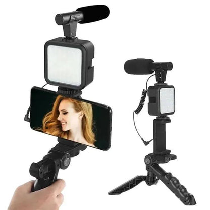 Vlogger Kit | Microphone, LED Fill Light, Mini Tripod & Mobile Holder with Remote – Complete Video Making Set for Vlogging With Bluetooth Remote