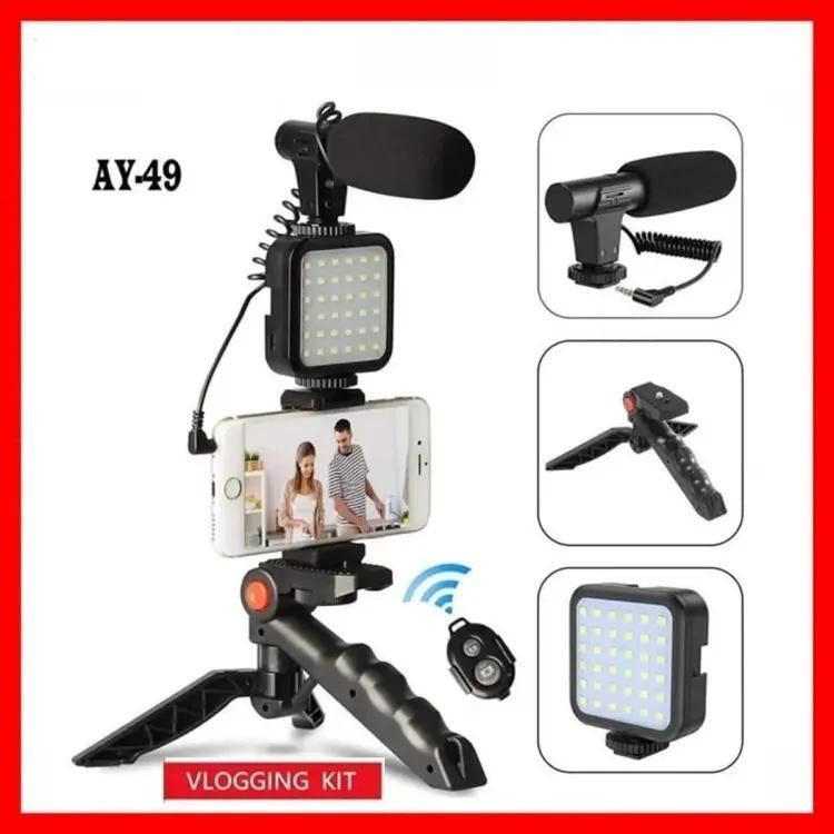 Vlogger Kit | Microphone, LED Fill Light, Mini Tripod & Mobile Holder with Remote – Complete Video Making Set for Vlogging With Bluetooth Remote