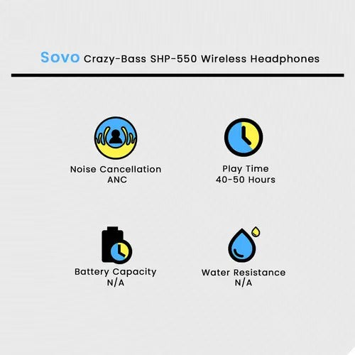 SOVO Crazy-Bass SHP-550 Wireless Headphones with Deep Bass, Bluetooth Connectivity, Long Battery