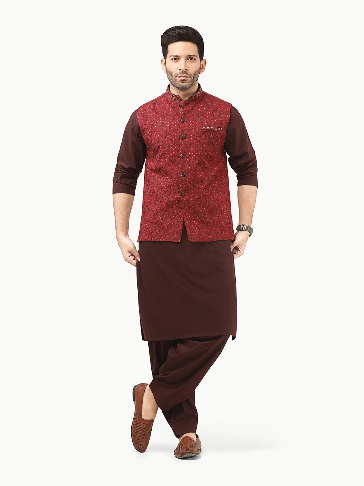 Embroidered Khaddar Waistcoat - EMTWCC22-118