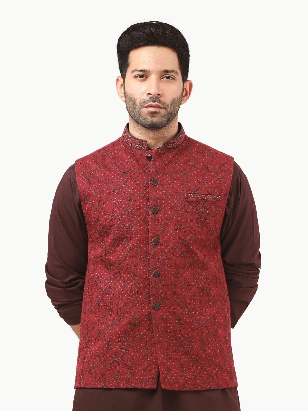 Embroidered Khaddar Waistcoat - EMTWCC22-118