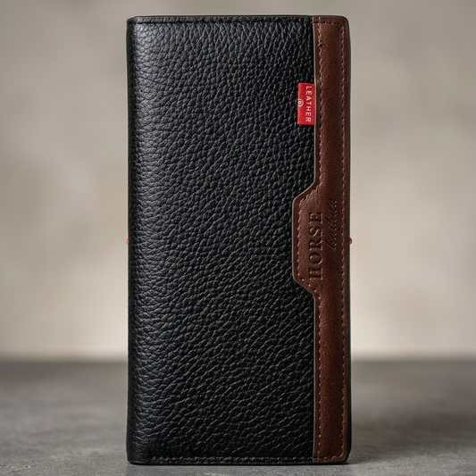 Horse Wallet for Men | Black with Brown & Camel Brown Accent | Premium Leather Long Wallet | Brown