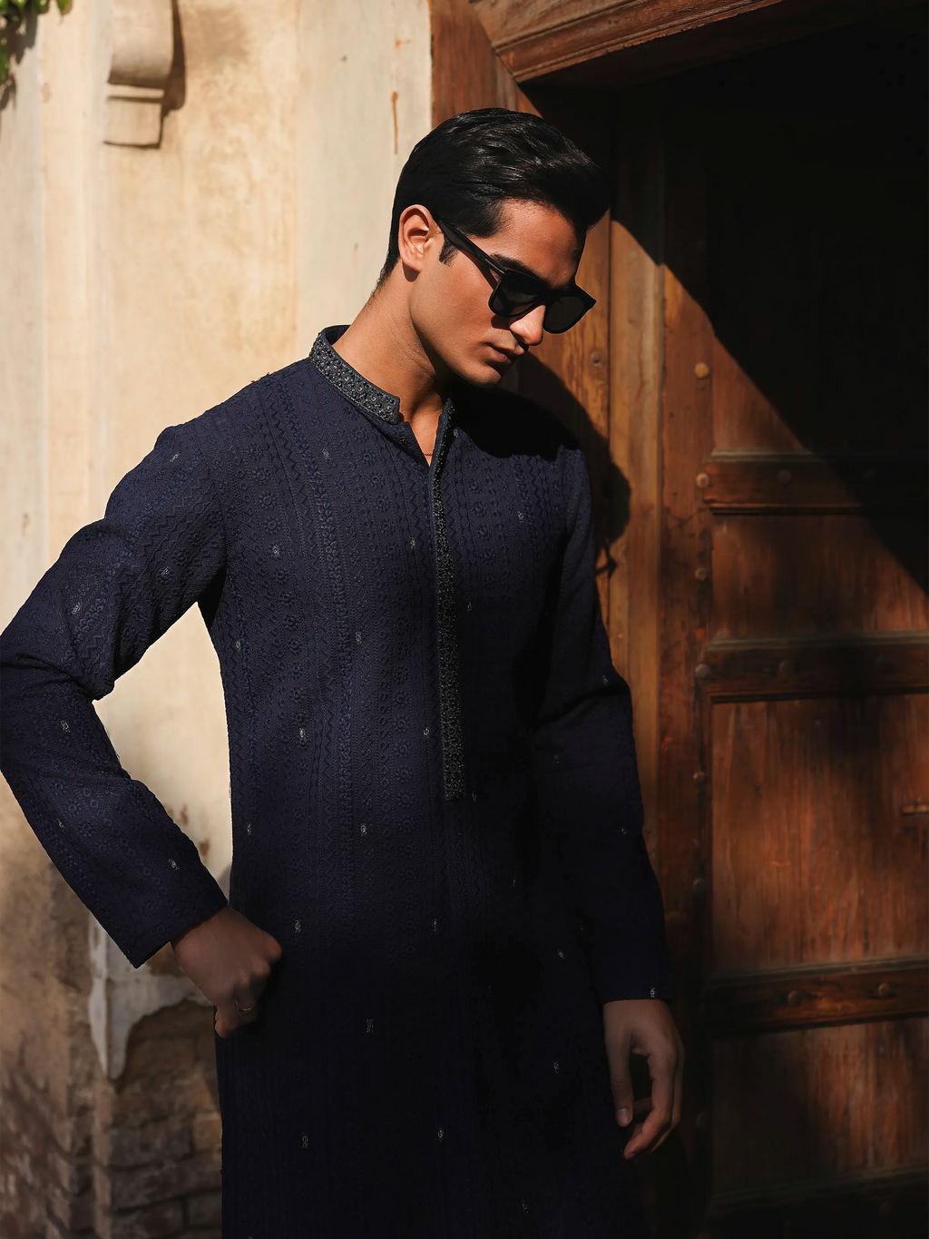 Embroidered Schiffli Kurta Pajama - ECMTKP5-004