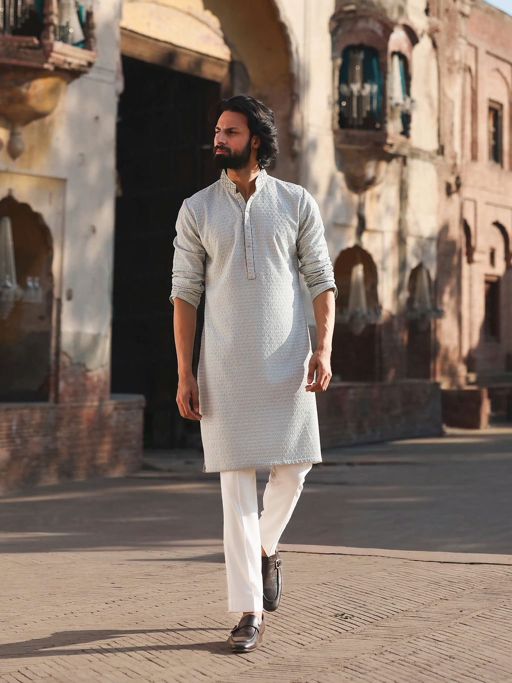 Embroidered Shiffli Kurta Pajama - ECMTKP5-008