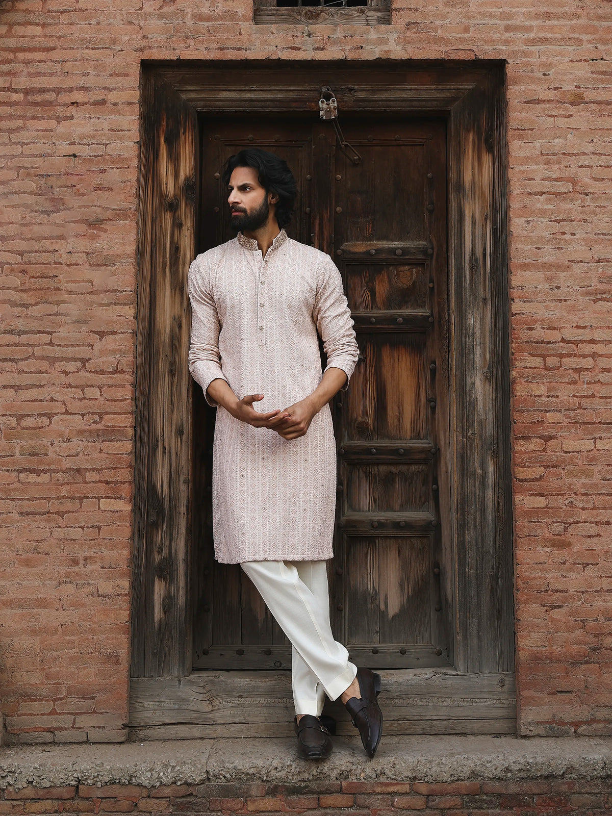Embroidered Textured Viscose Kurta Pajama - ECMTKP5-014