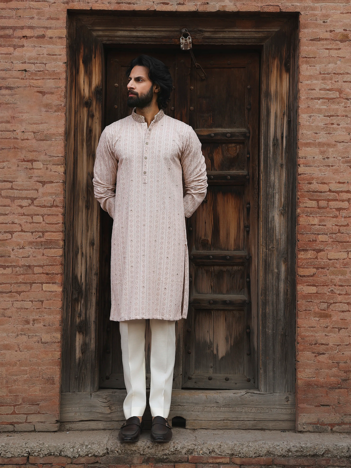 Embroidered Textured Viscose Kurta Pajama - ECMTKP5-014