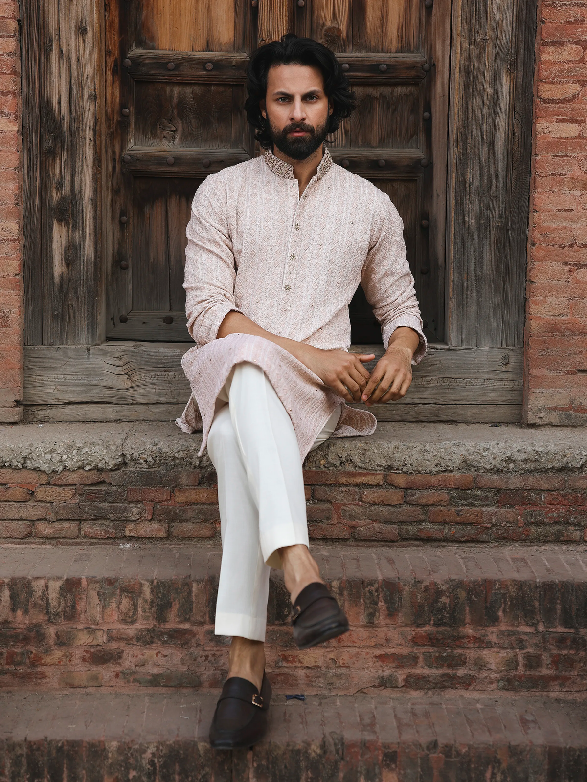 Embroidered Textured Viscose Kurta Pajama - ECMTKP5-014