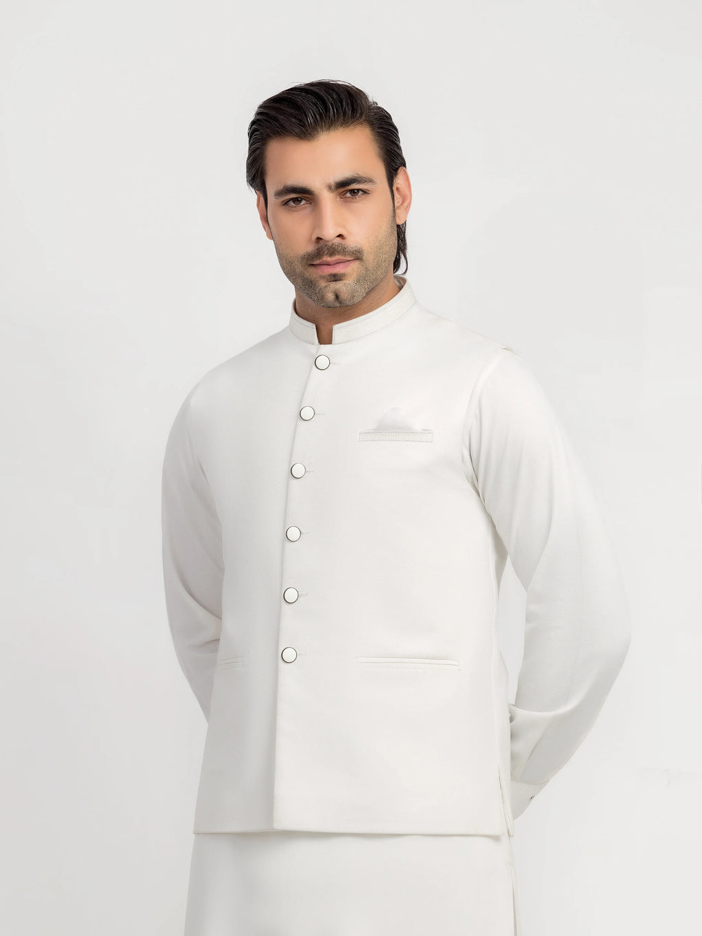 Embroidered Dobby Waistcoat Suit - ECMTWCS5-029