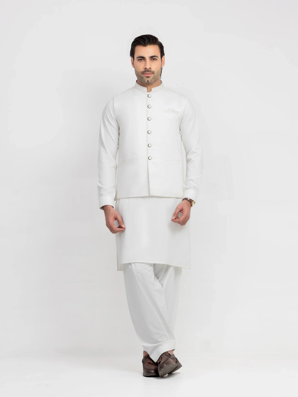 Embroidered Dobby Waistcoat Suit - ECMTWCS5-029