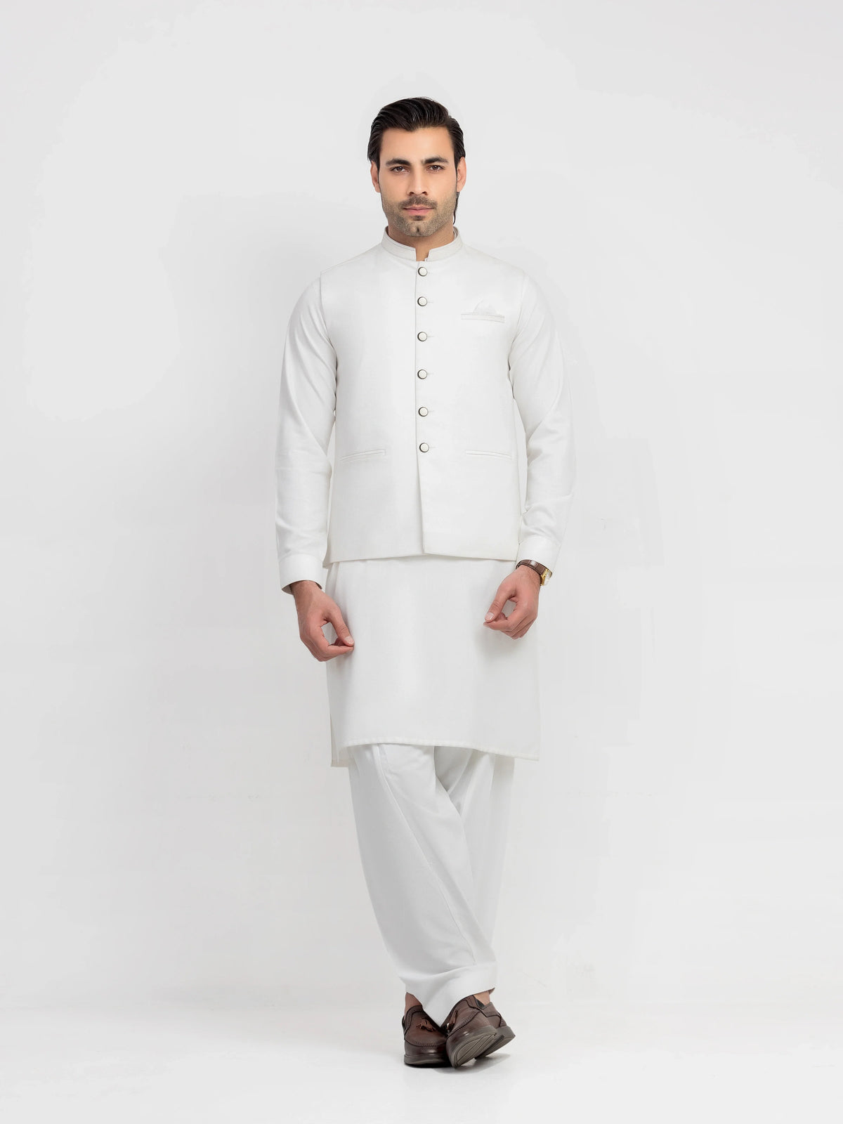 Embroidered Dobby Waistcoat Suit - ECMTWCS5-029