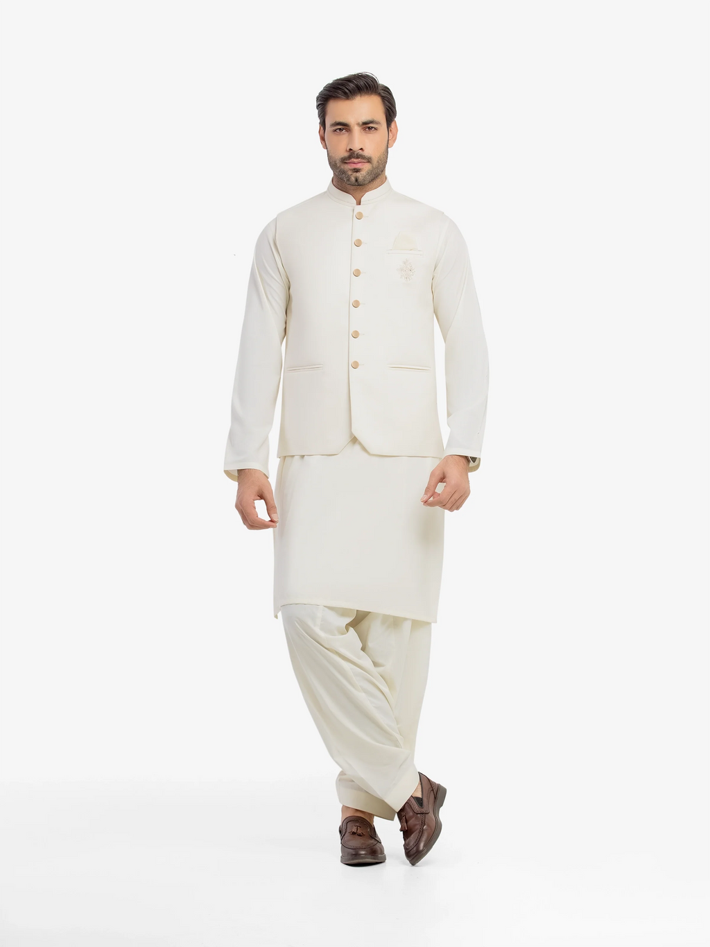 Embroidered Blended Waistcoat Suit - ECMTWCS5-030