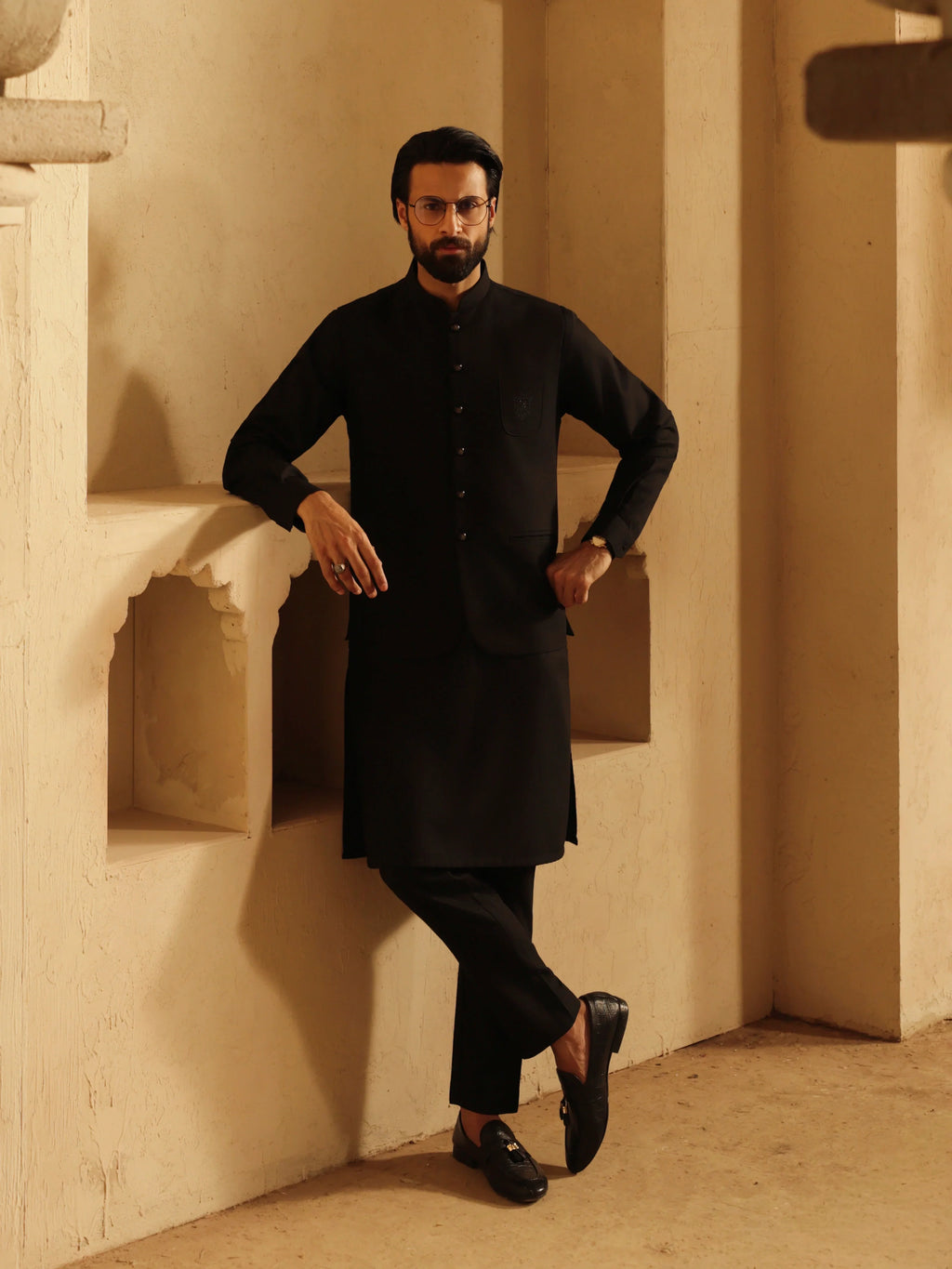 Embroidered Dobby Waistcoat Suit - ECMTWCS5-033