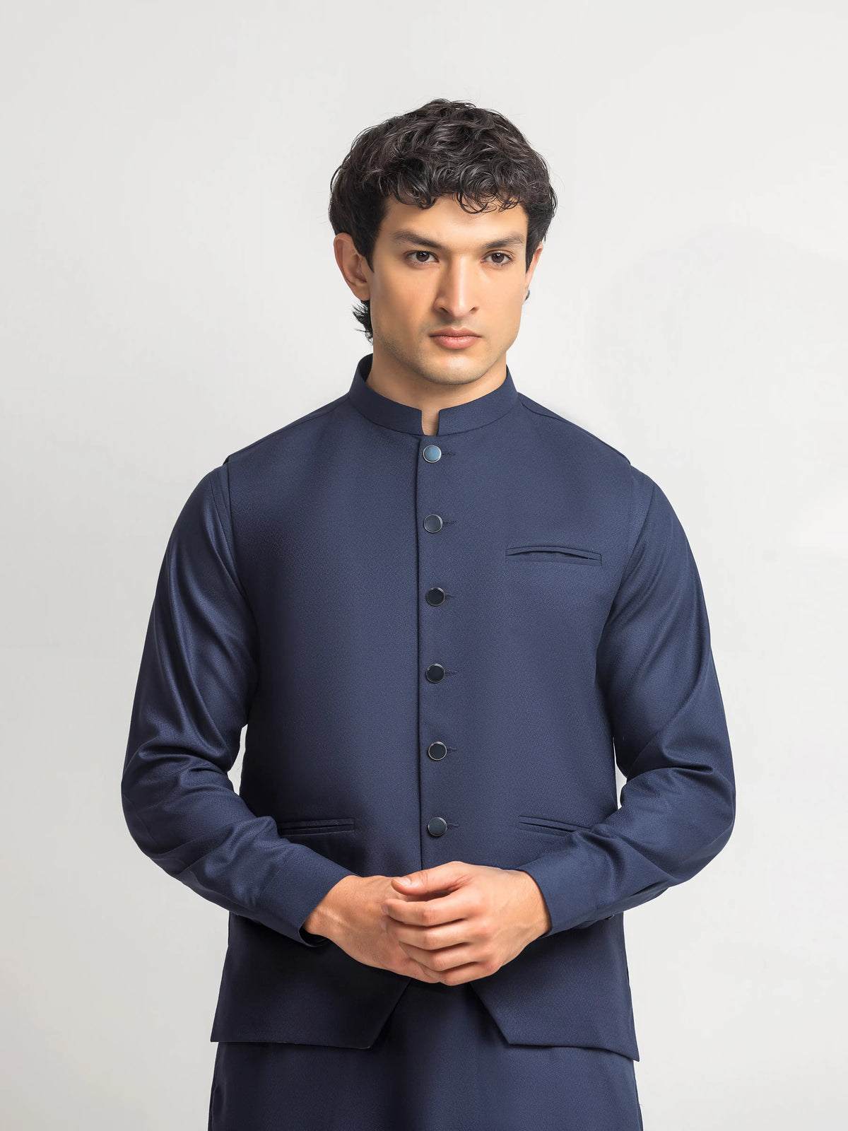 Embroidered Dobby Waistcoat Suit - ECMTWCS5-034