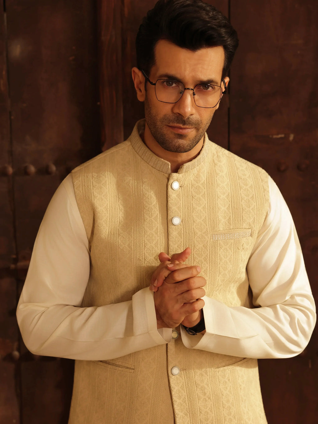 Embroidered Dobby Waistcoat Suit - ECMTWCS5-035