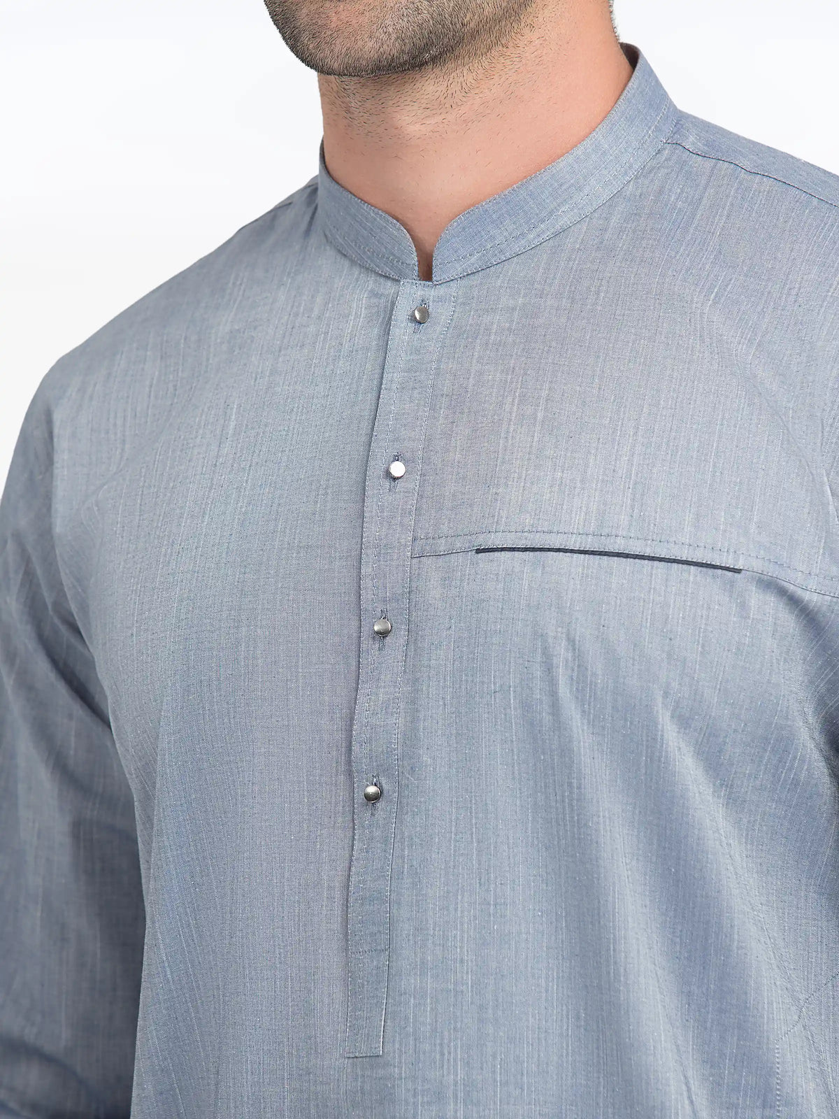 Embroidered Chambray Kurta Pajama - EMTKPT5-058
