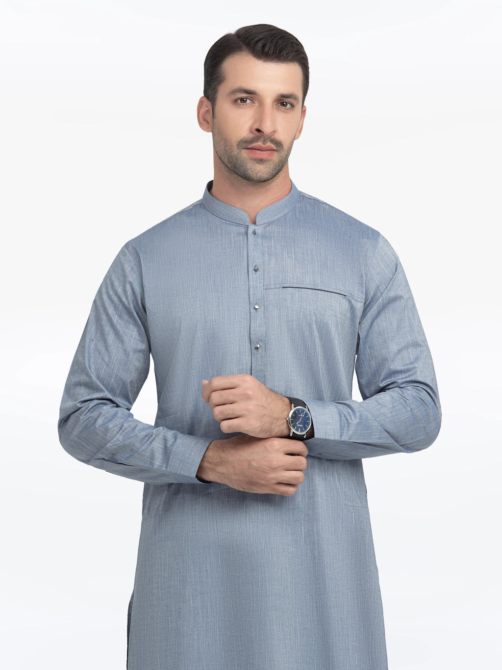 Embroidered Chambray Kurta Pajama - EMTKPT5-058