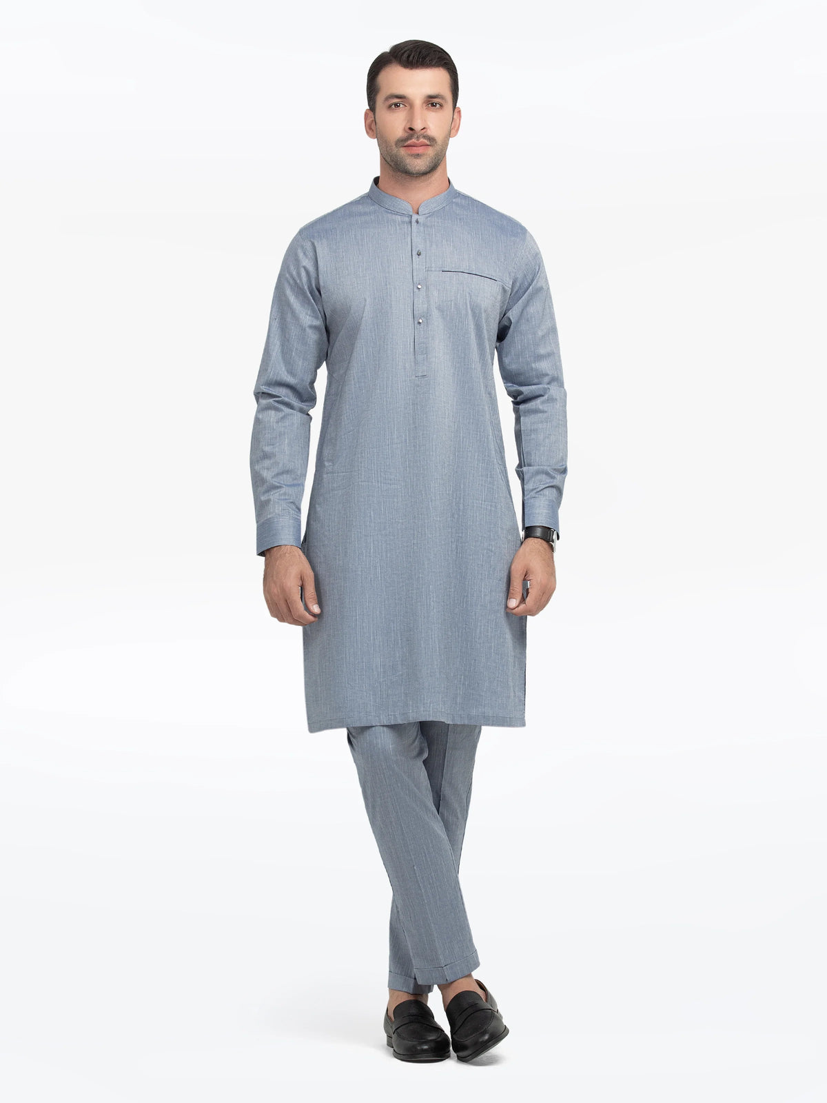 Embroidered Chambray Kurta Pajama - EMTKPT5-058