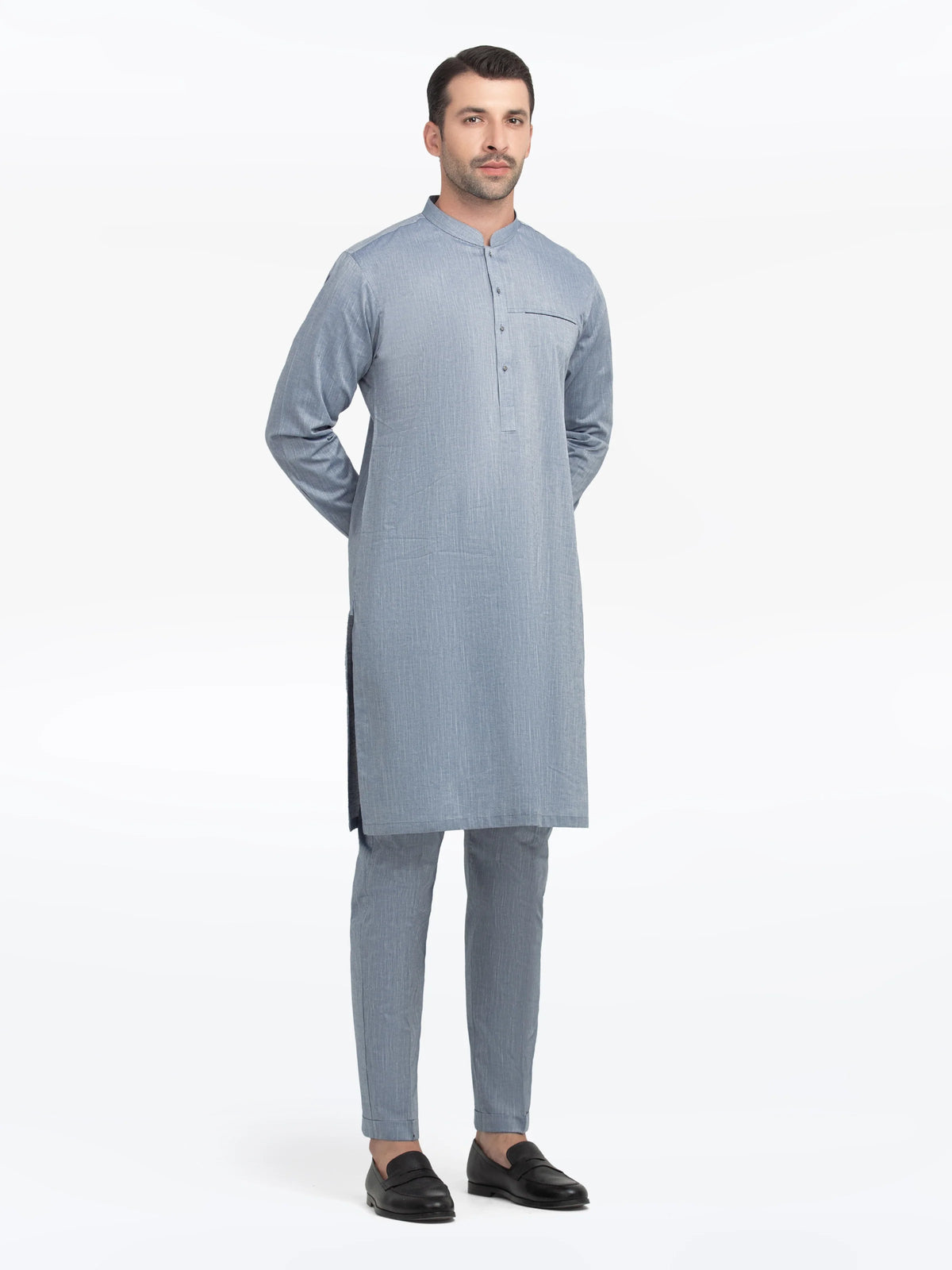 Embroidered Chambray Kurta Pajama - EMTKPT5-058