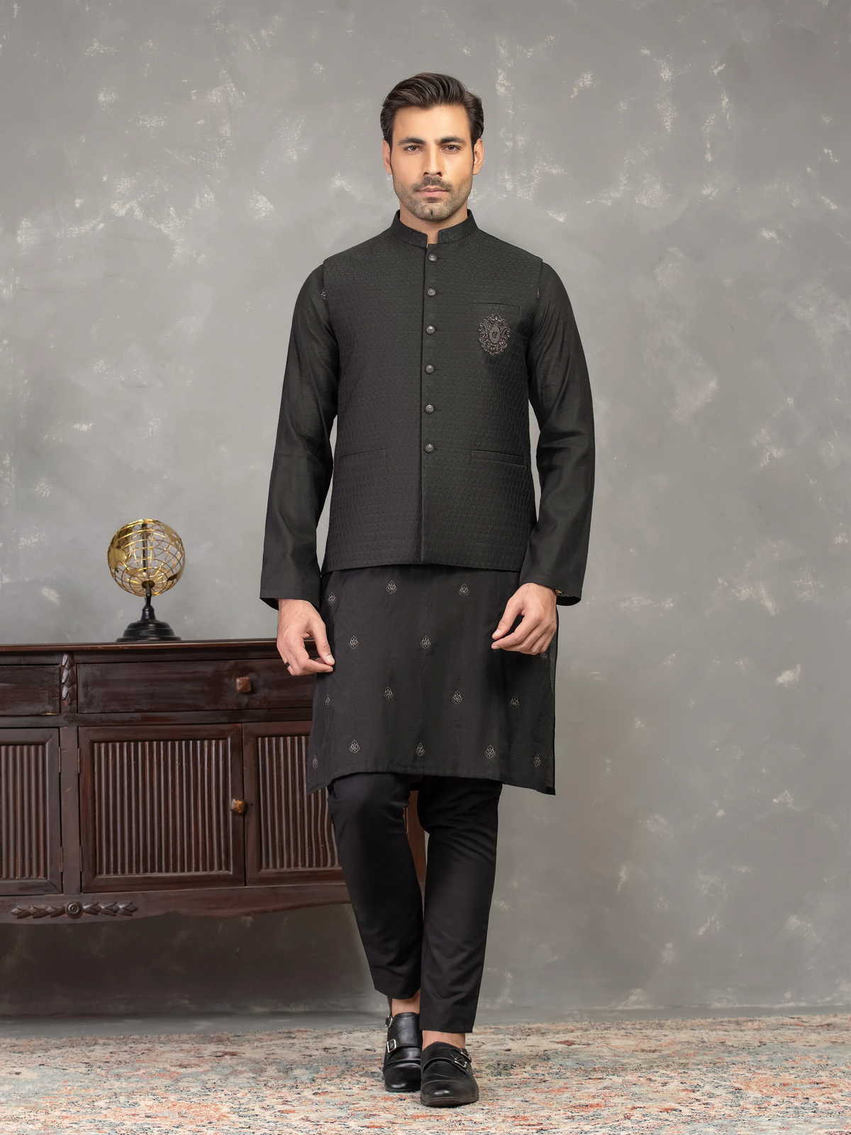 Embroidered Blended Waistcoat Suit - EMTWCSC5-018
