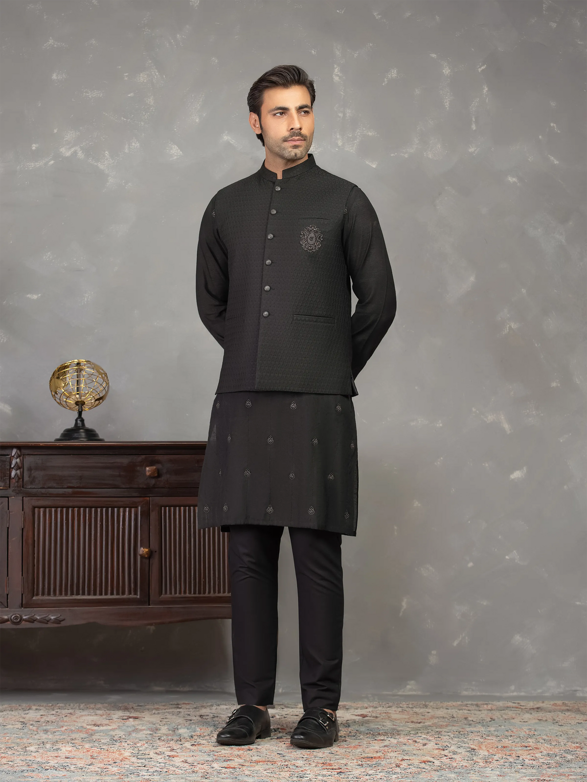 Embroidered Blended Waistcoat Suit - EMTWCSC5-018