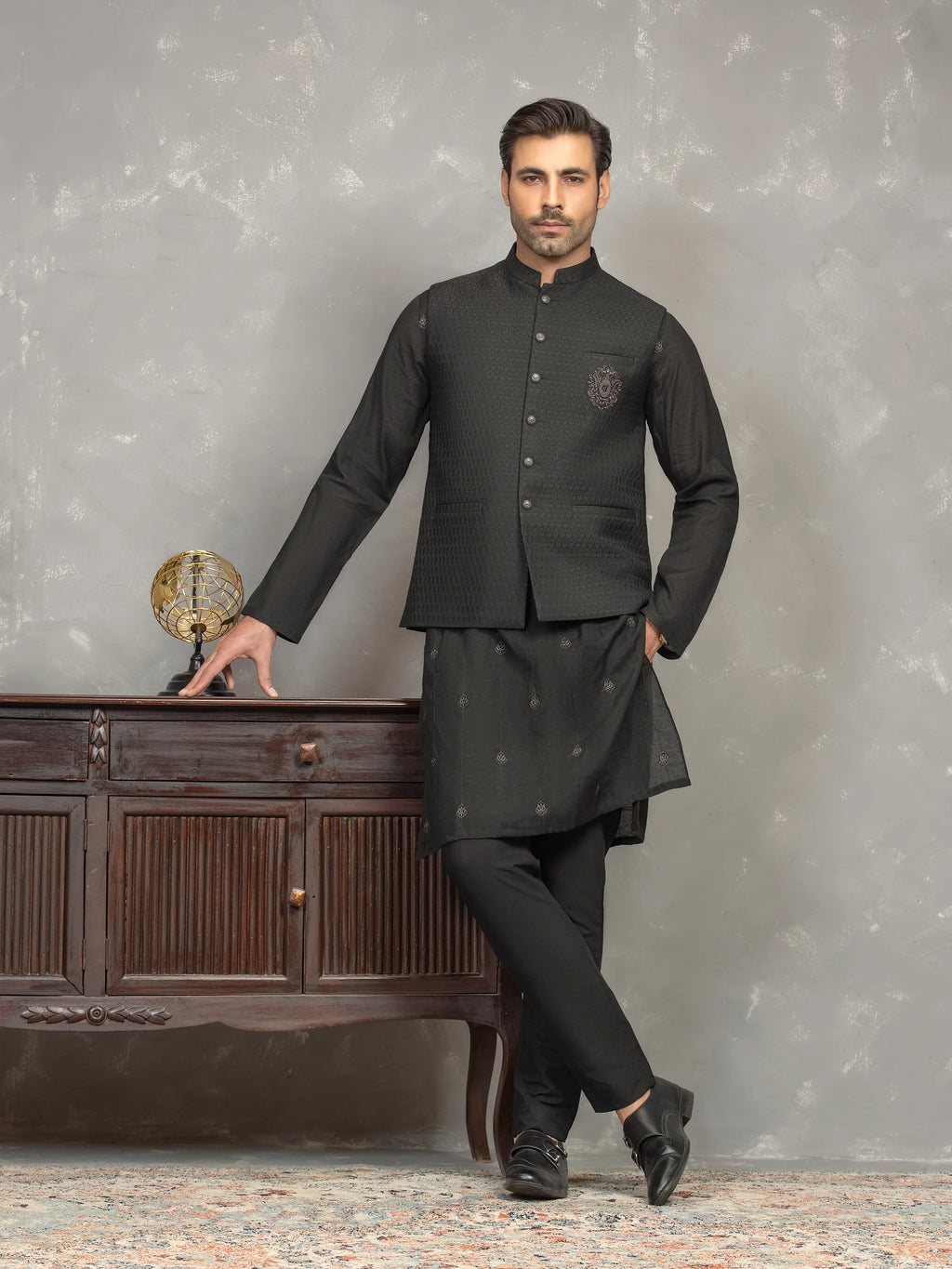 Embroidered Blended Waistcoat Suit - EMTWCSC5-018