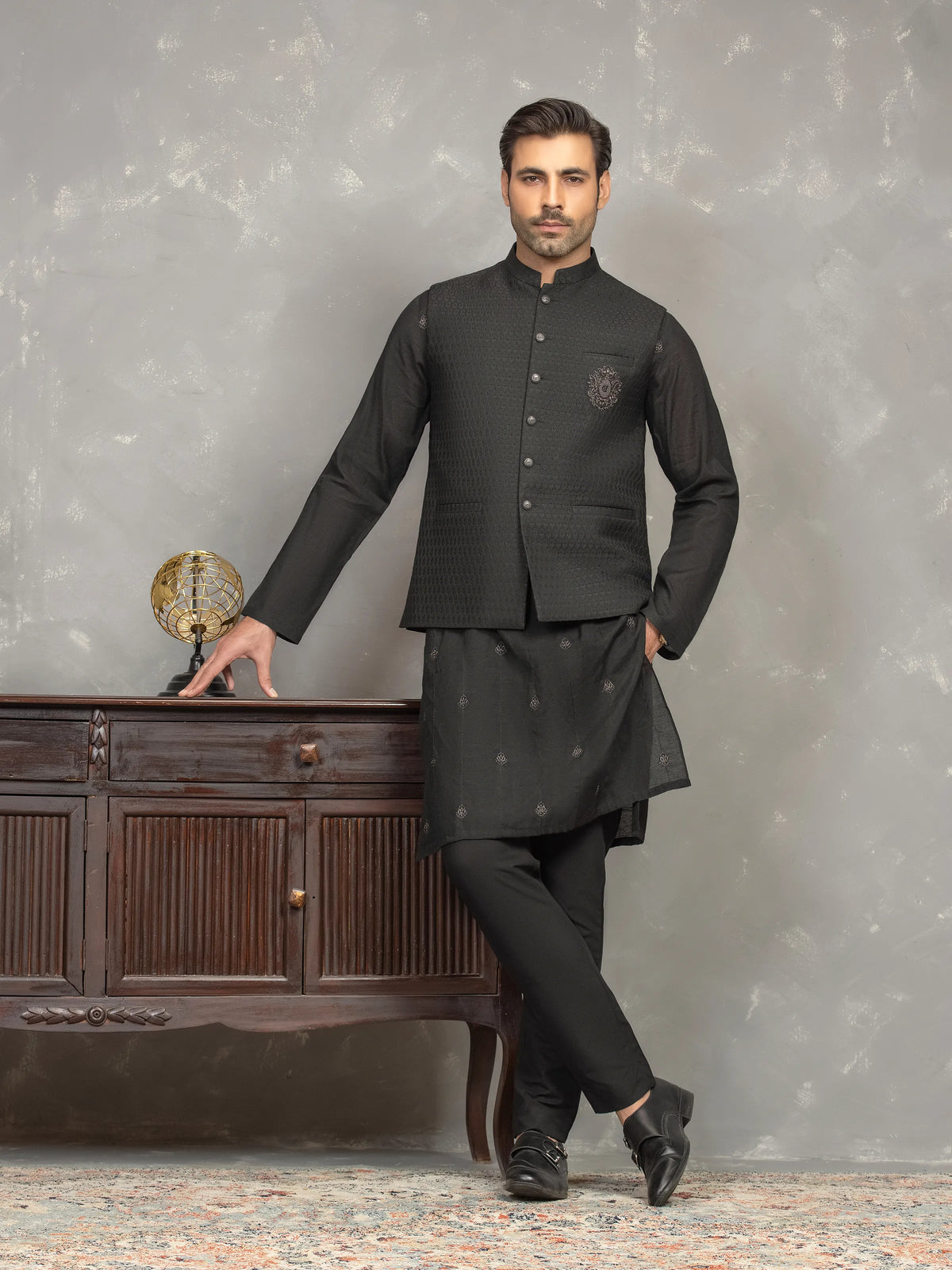 Embroidered Blended Waistcoat Suit - EMTWCSC5-018