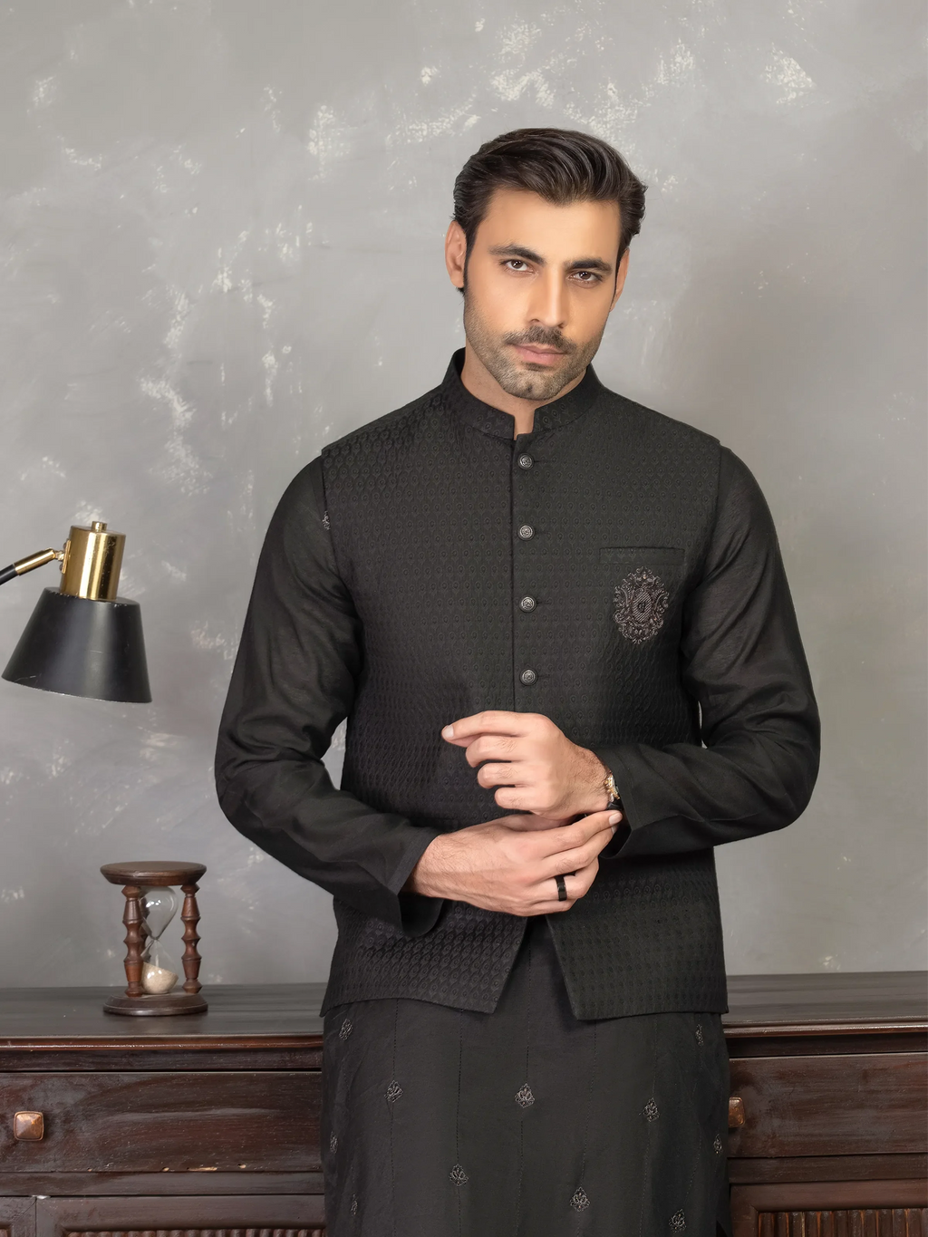 Embroidered Blended Waistcoat Suit - EMTWCSC5-018