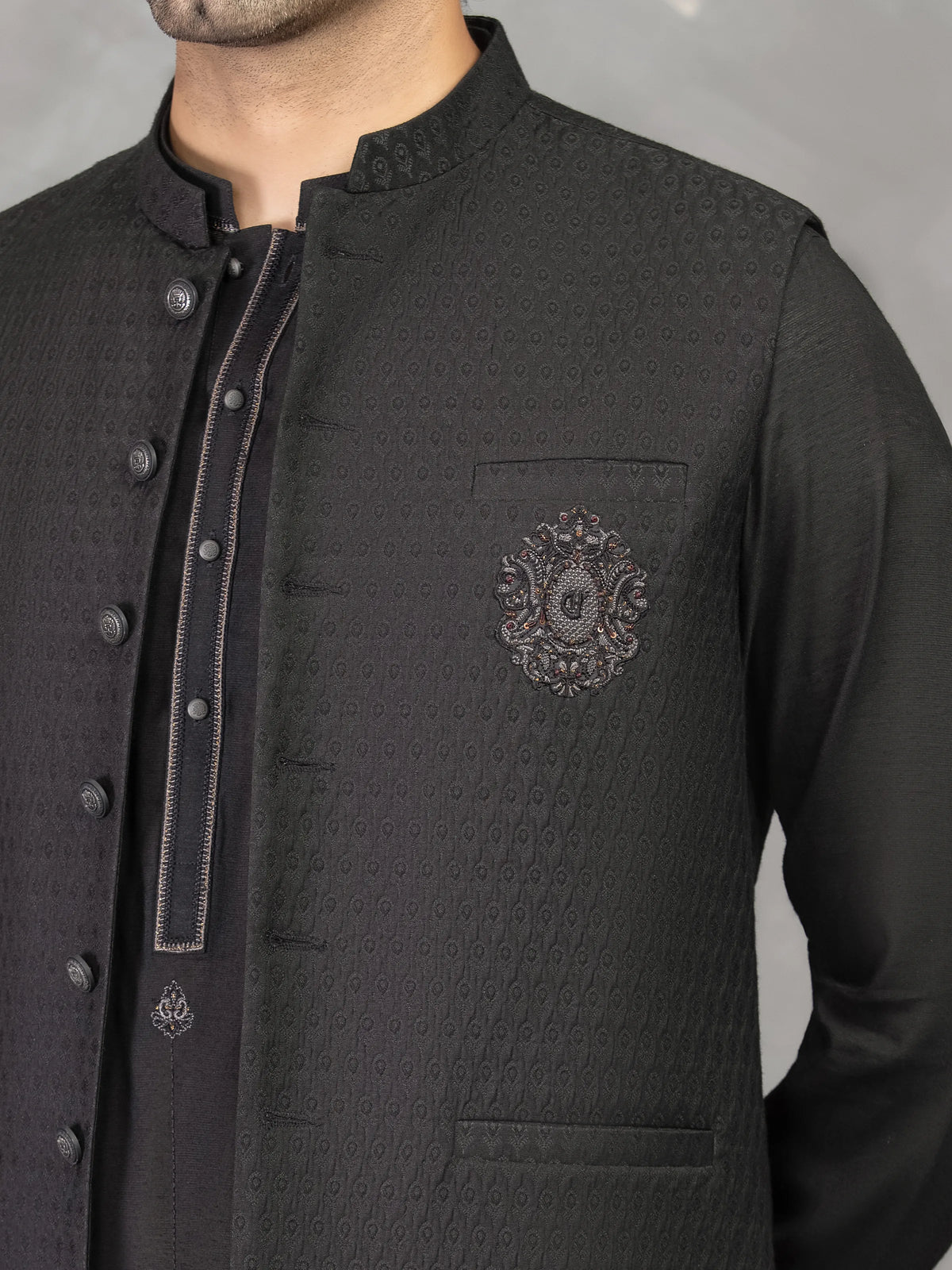 Embroidered Blended Waistcoat Suit - EMTWCSC5-018